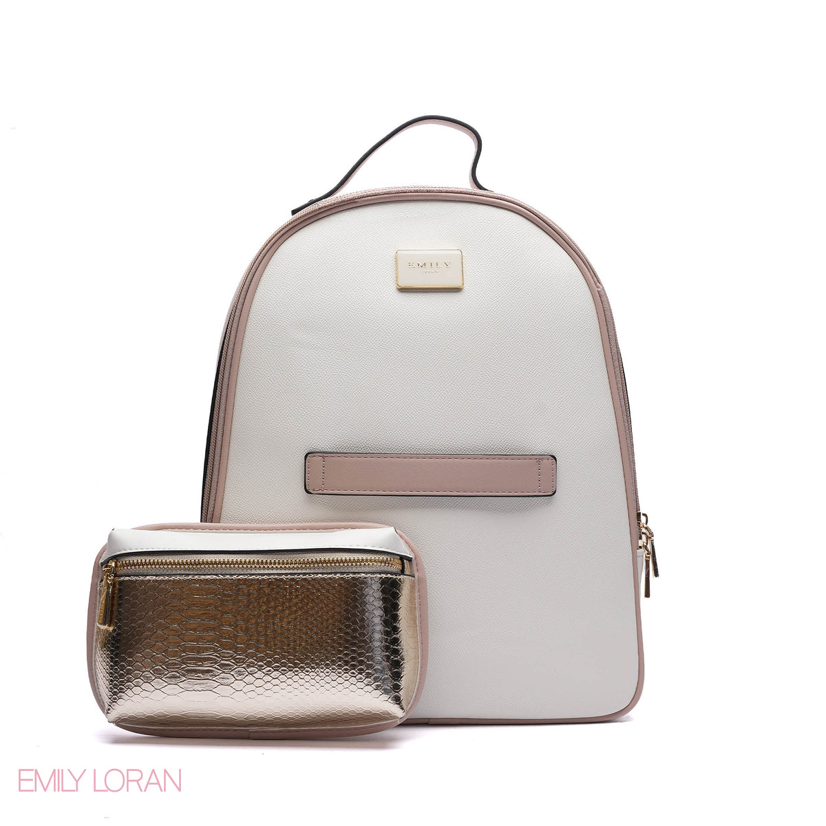 BACKPACK WITH GOLD ADJUSTABLE FRONT WALLET PLANE LEATHER
