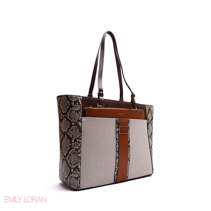 SHOULDER BAG WITH SNAKE PRINT AND SIMPLE LEATHER POUCH - LARGE