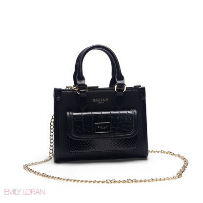 MINI BLACK SOLID BAG WITH GOLD METAL STRAP