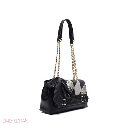 ELEGANT LEATHER SHOULDER BAG  WITH SCARF CHAIN STRAP - SMALL