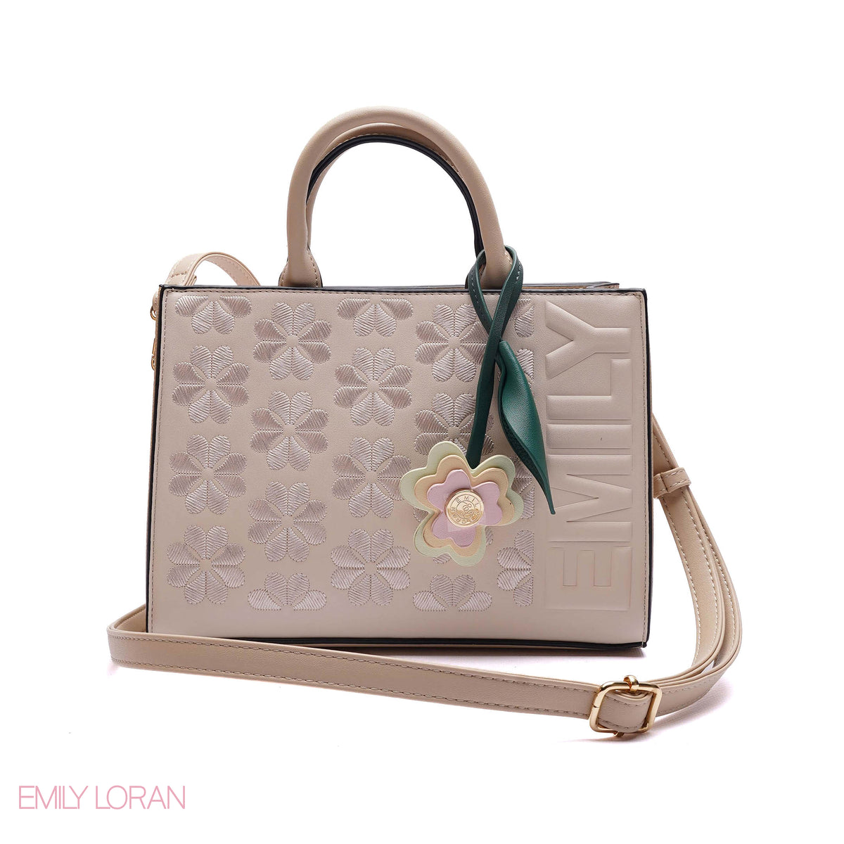 HANDBAG EMBOSSED BRAND DETAILING WITH CHARM - SMALL
