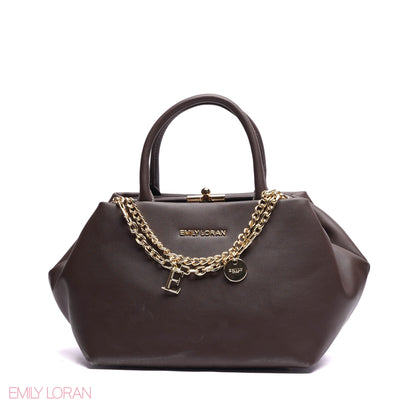ELEGANT STRUCTURE SATCHEL WITH DETACHABLE STRAP AND GOLD CHARM - SMALL
