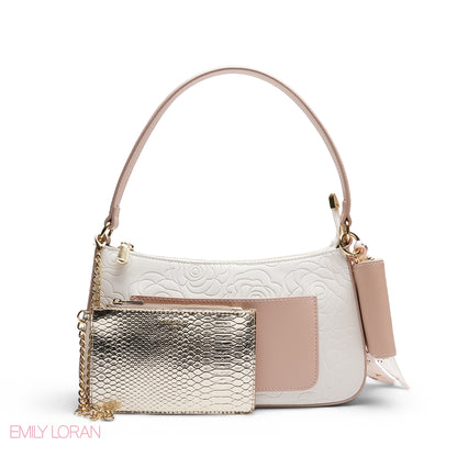 ELEGANT EMBOSSED SHOULDER BAG WITH POUCH