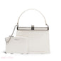 EMILY SOLID WHITE TEXTURED FRAME BAG WITH MINI POUCH - MED
