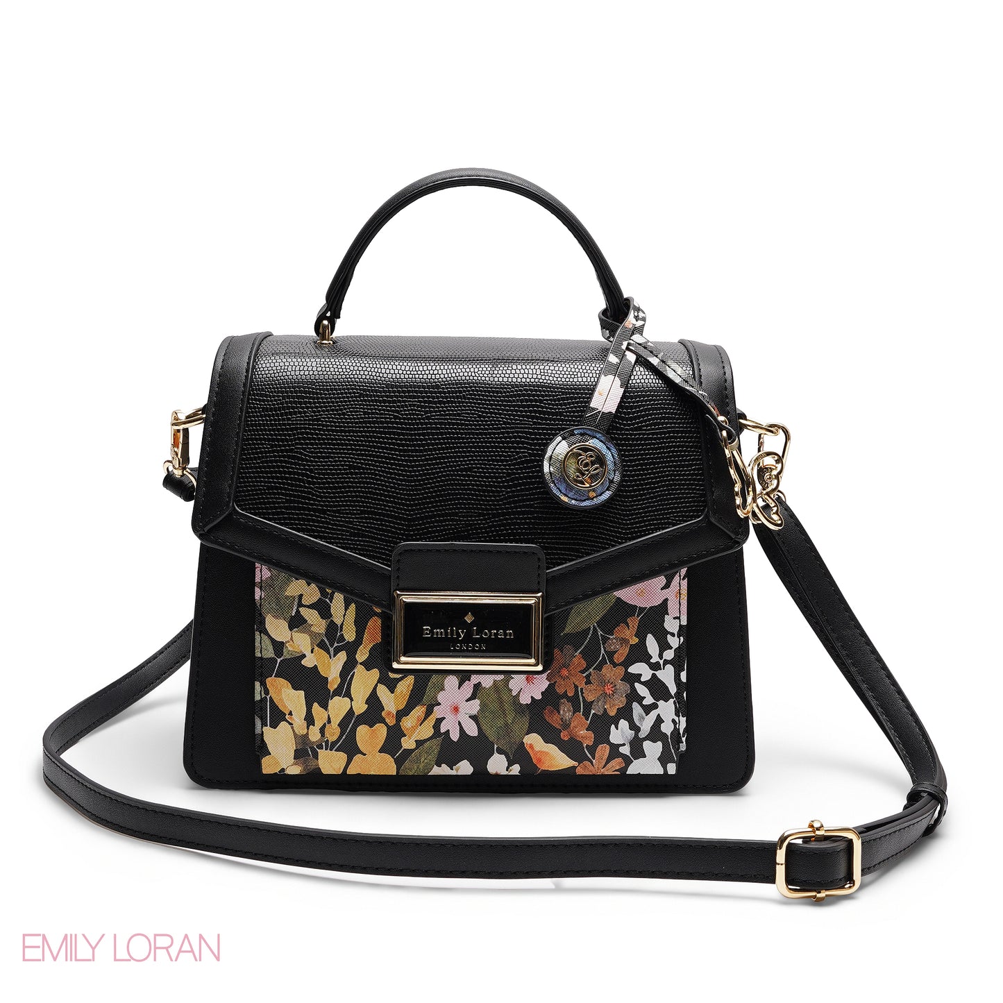 CHIC FLORAL FLAP SATCHEL WITH BUTTERFLY CHARM BAG
