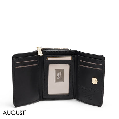 BLACK CROC LEATHER TRI-FOLD WALLET