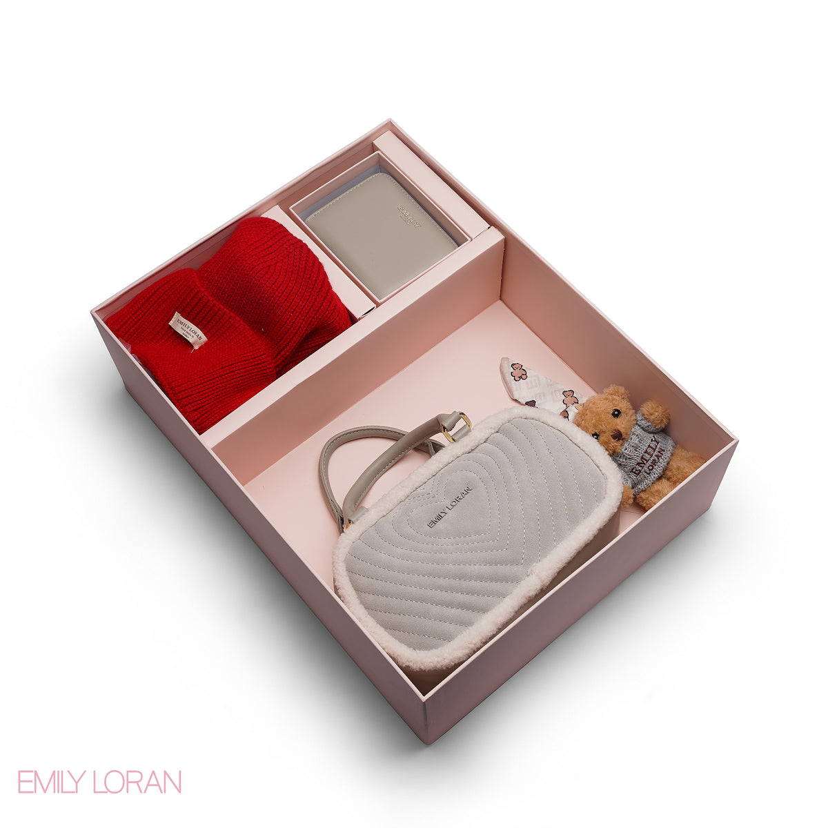 ELEGANT QUILTED HEART BAG SET WITH WALLET AND BEANIE