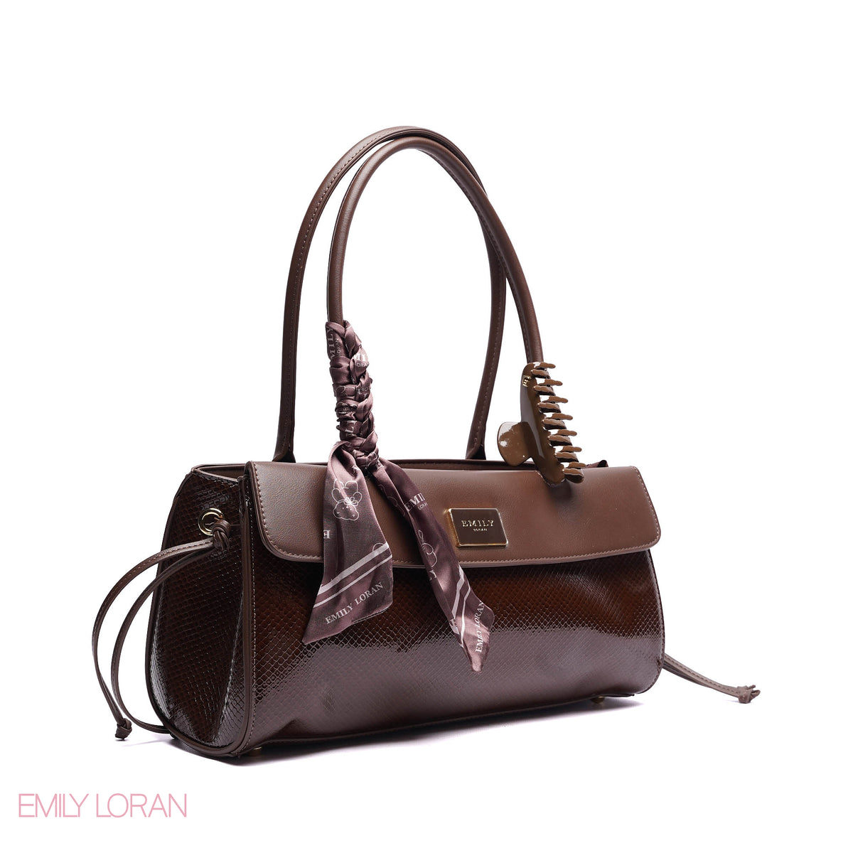 SHOULDER BAG SHINE SNAKE STRUCTURE LEATHER WITH SIMPLE SCARF AND BOOKLET - MEDIUM