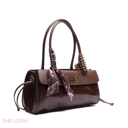 SHOULDER BAG SHINE SNAKE STRUCTURE LEATHER WITH SIMPLE SCARF AND BOOKLET - MEDIUM