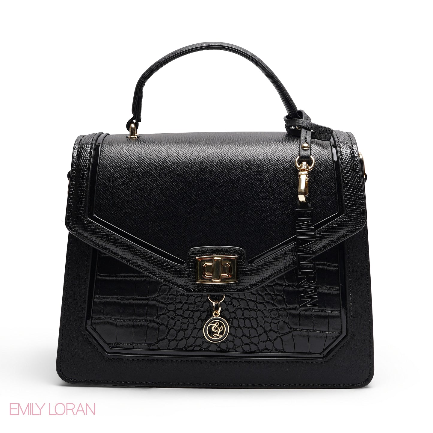 CHIC PANELED SATCHEL WITH SIGNATURE LOGO CHARM BAG