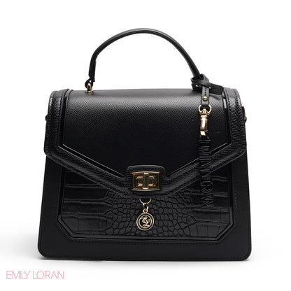 CHIC PANELED SATCHEL WITH SIGNATURE LOGO CHARM BAG