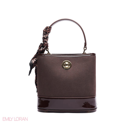 ELEGANT PATENT SUEDE BUCKET BAG WITH LEOPARD SCARF - SMALL