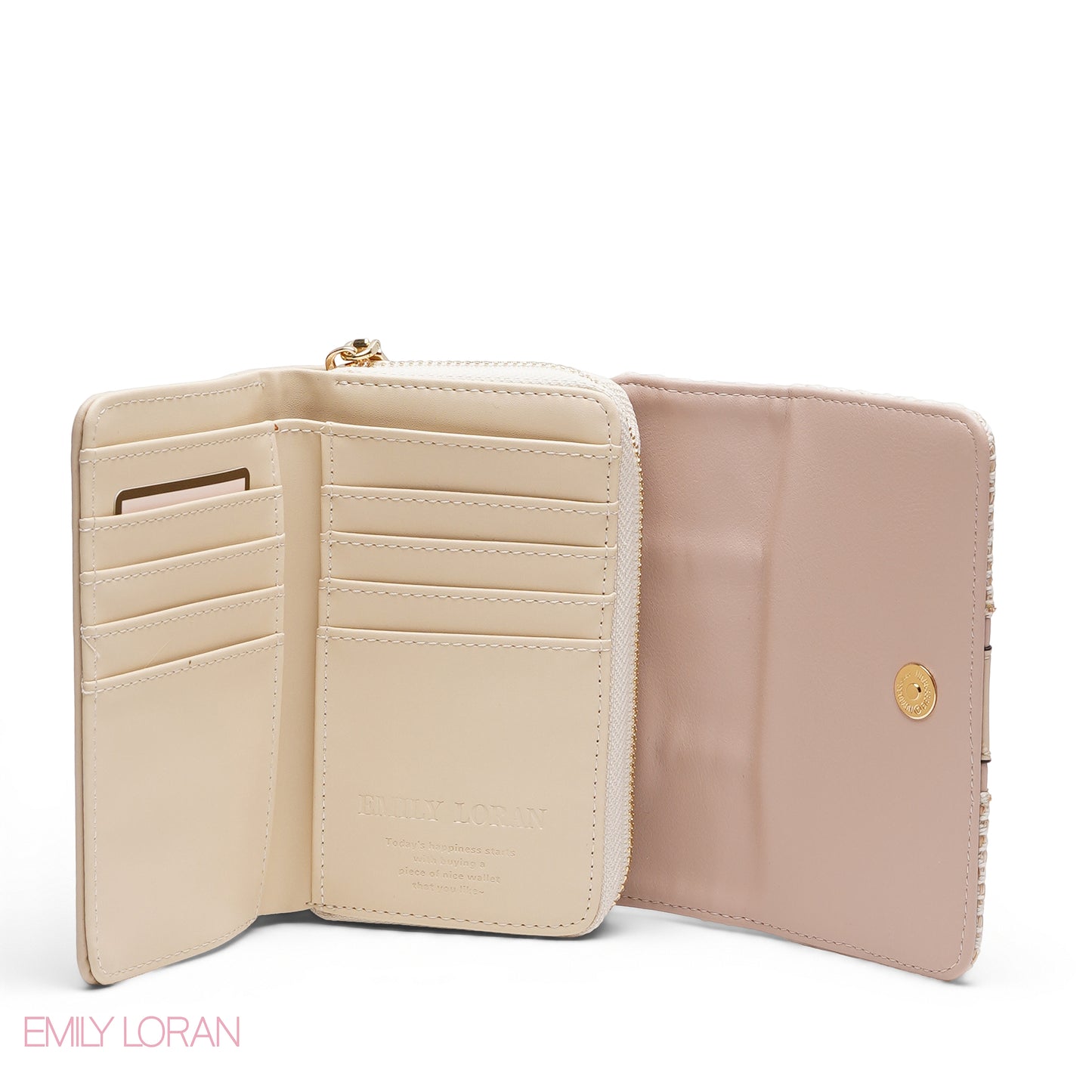 PINK TRIM EMBOSSED ZIP-AROUND BI-FOLD WALLET