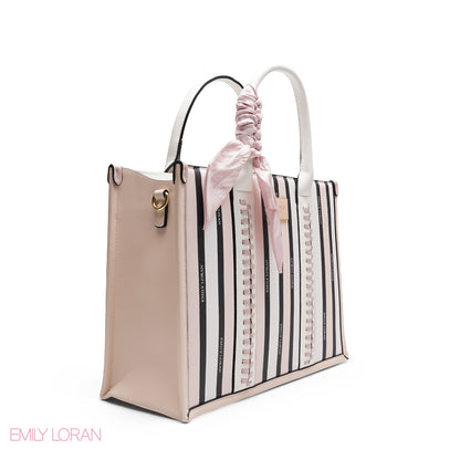 PINK TOTE BAG WITH SCARF AND POCKET