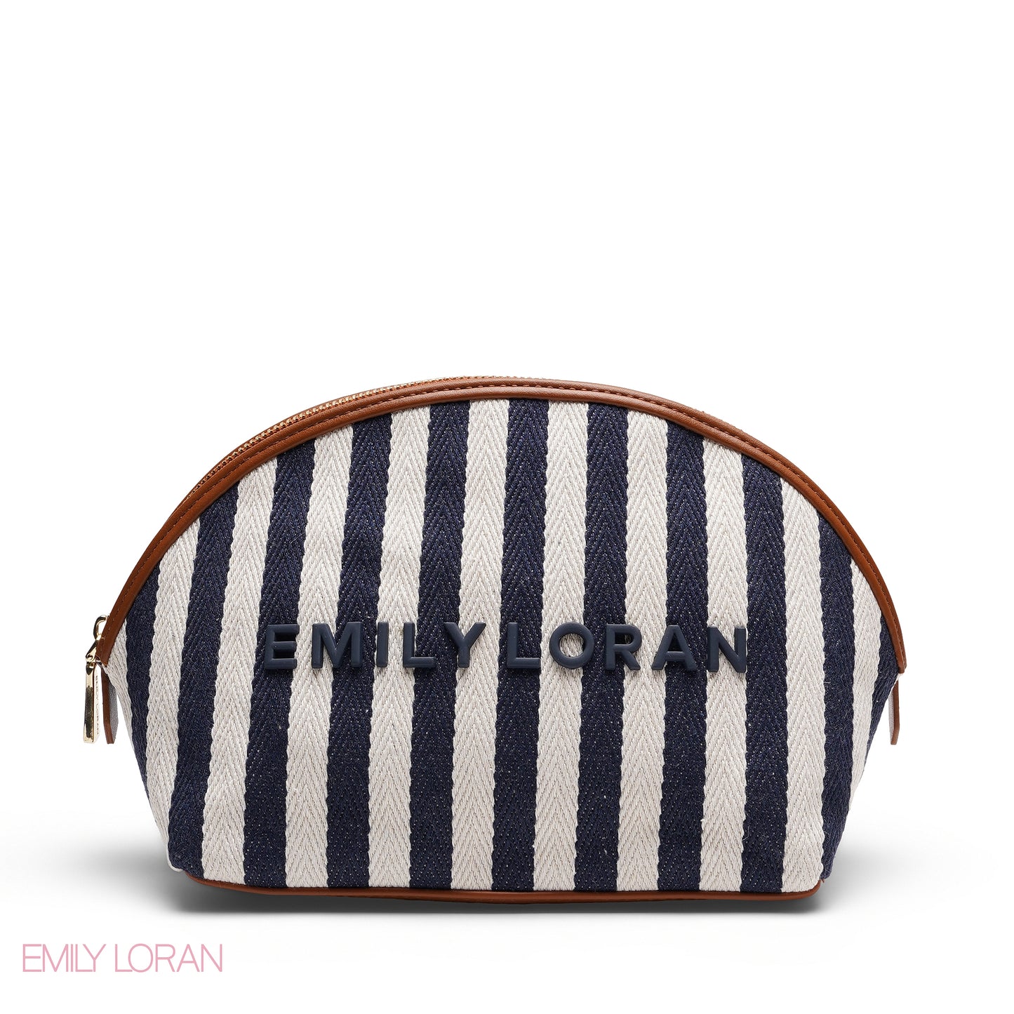 CHIC STRIPPED MAKEUP BAG WITH EMBOSSED LOGO