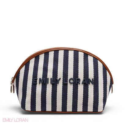 CHIC STRIPPED MAKEUP BAG WITH EMBOSSED LOGO