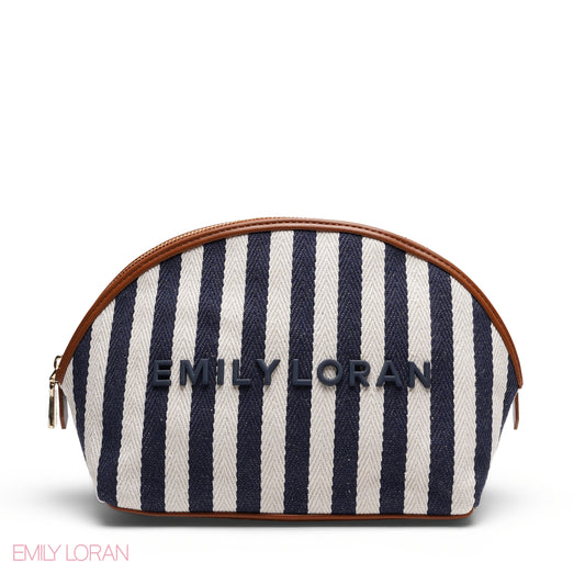 CHIC STRIPPED MAKEUP BAG WITH EMBOSSED LOGO
