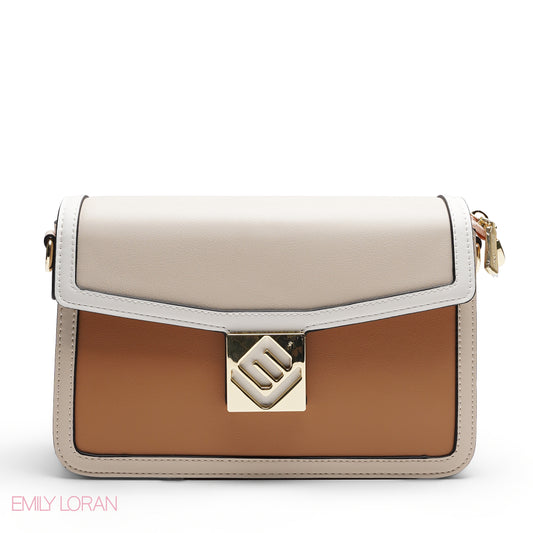 EMILY LORAN BEIGE FLAP CROSSBODY BAG