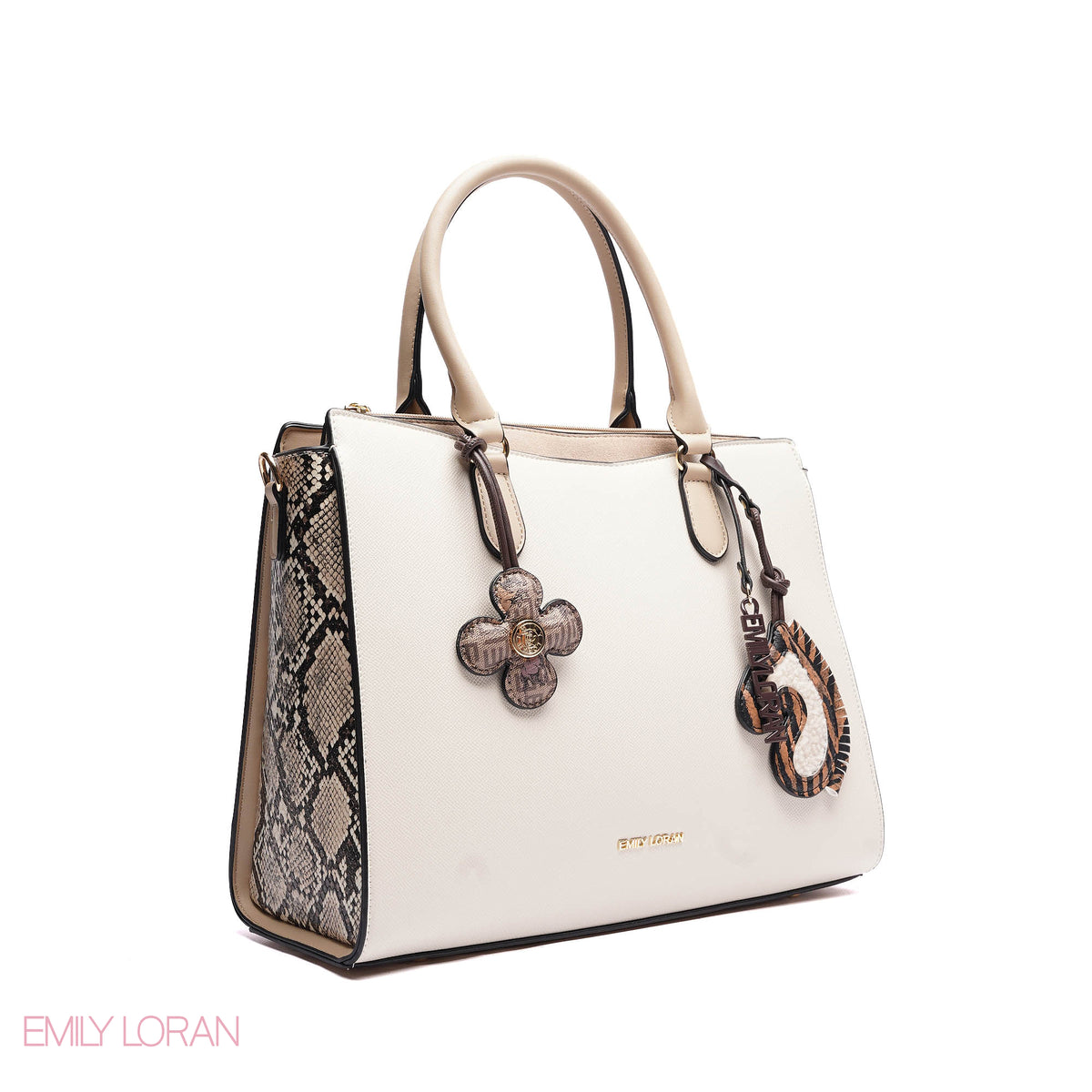 HANDBAG SOFT LEATHER SNAKE PRINT WITH SIMPLE TWO CHARM - MEDIUM