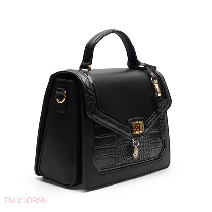 CHIC PANELED SATCHEL WITH SIGNATURE LOGO CHARM BAG