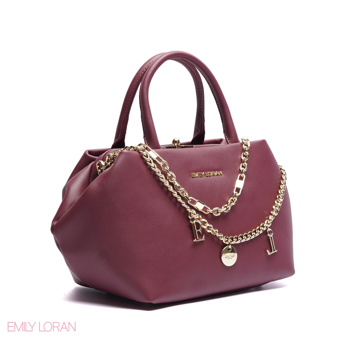 ELEGANT STRUCTURE SATCHEL WITH DETACHABLE STRAP AND GOLD CHARM - SMALL