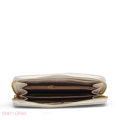 WHITE QUILTED LOGO ZIP-AROUND WALLET