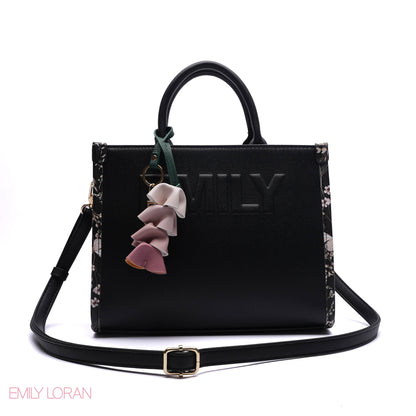 EMBOSSED LOGO TOTE BAG WITH TASSEL CHARM - SMALL