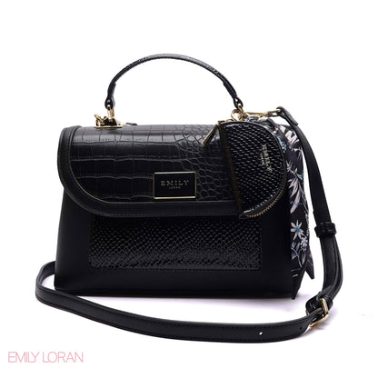 FLIPPING HANDBAG CROC LEATHER WITH POUCH- MEDIUM