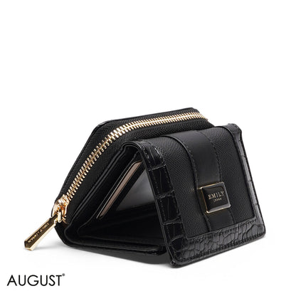 BLACK CROC LEATHER TRI-FOLD WALLET