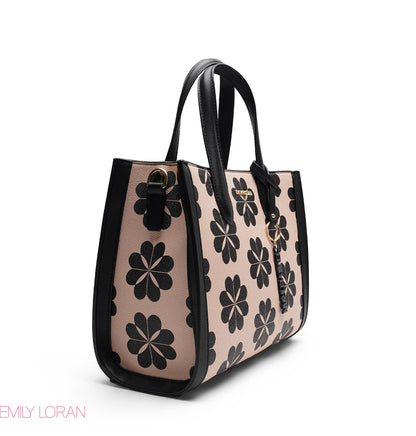 CHIC FLORAL PRINT TOTE WITH LOGO CHARM BAG