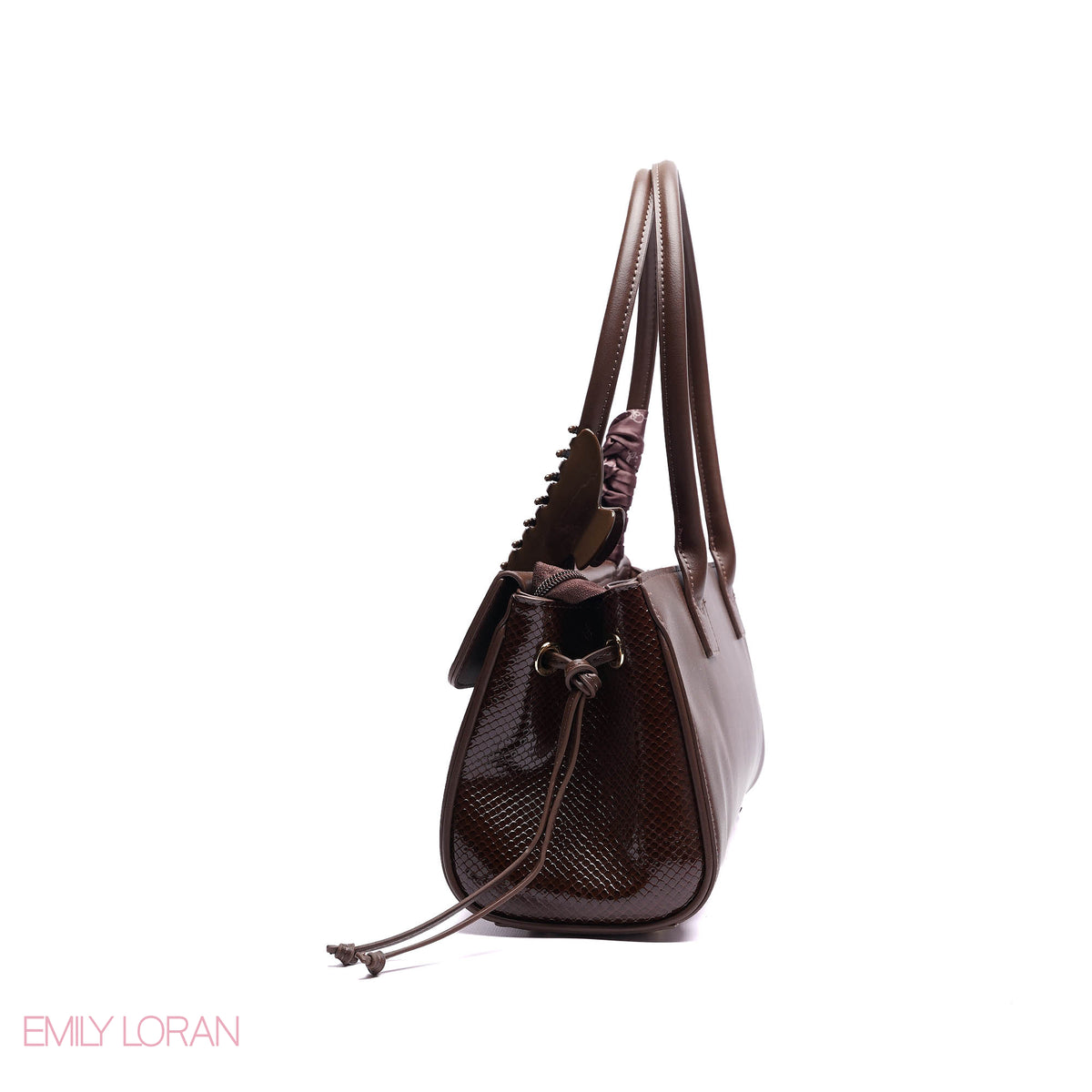 SHOULDER BAG SHINE SNAKE STRUCTURE LEATHER WITH SIMPLE SCARF AND BOOKLET - MEDIUM