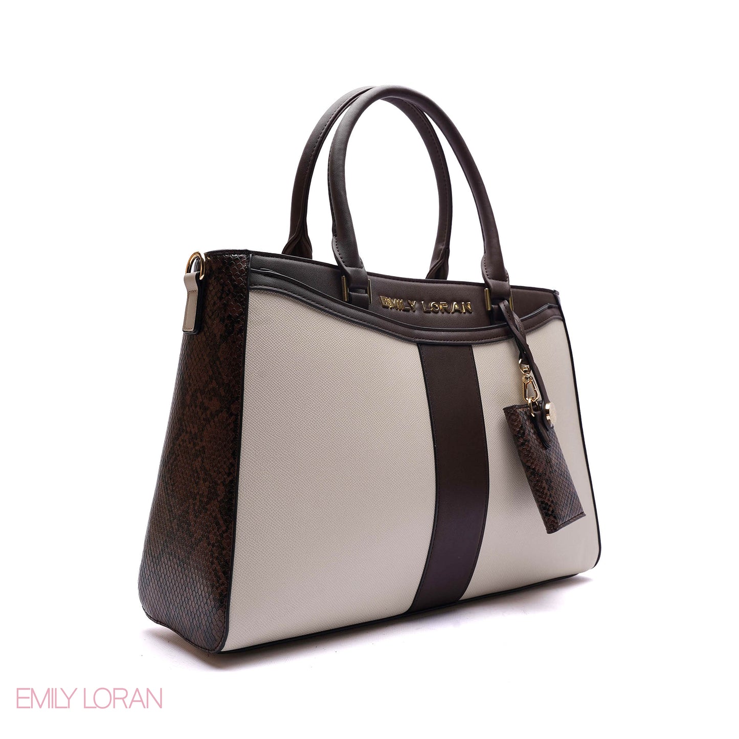 STRUCTURED PANEL TOTE BAG WITH SNAKESKIN TAG