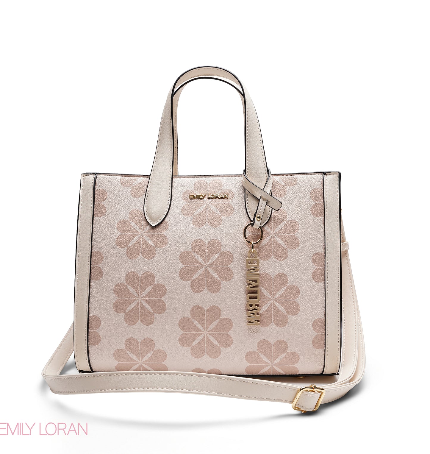 CHIC FLORAL PRINT TOTE WITH LOGO CHARM BAG