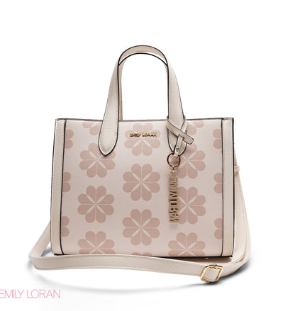 CHIC FLORAL PRINT TOTE WITH LOGO CHARM BAG