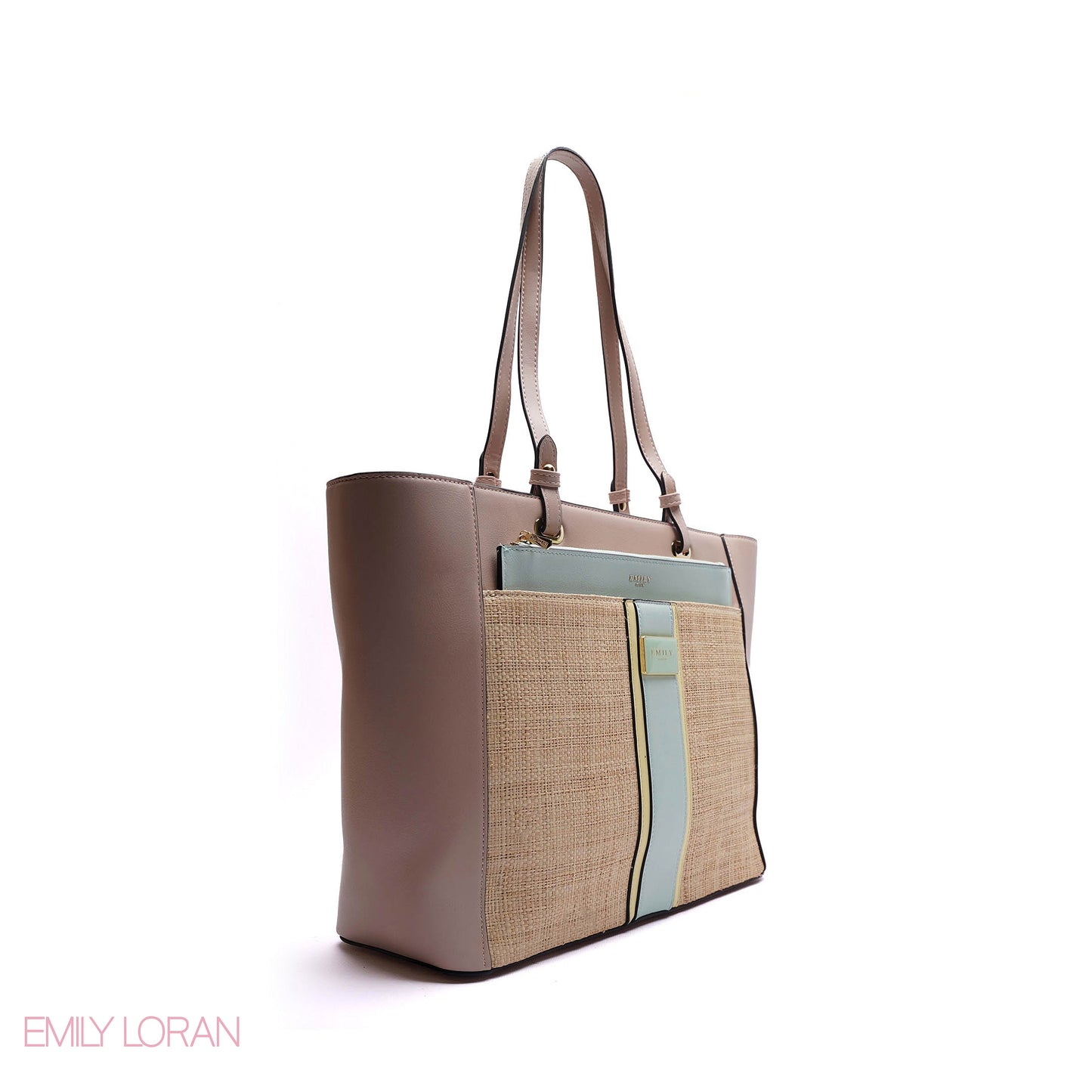 SHOULDER BAG MIX STROW AND LETHER WITH POUCH - LARGE