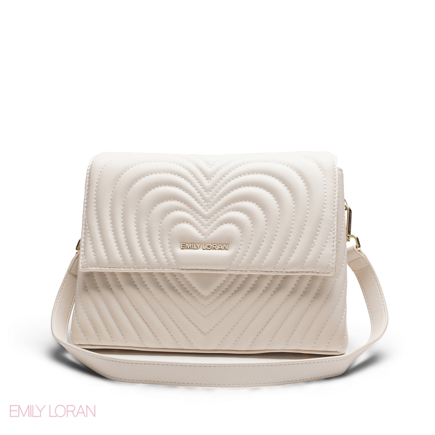 CREAM EMILY EMBOSSED LOGO TRAPEZE  BAG - MED