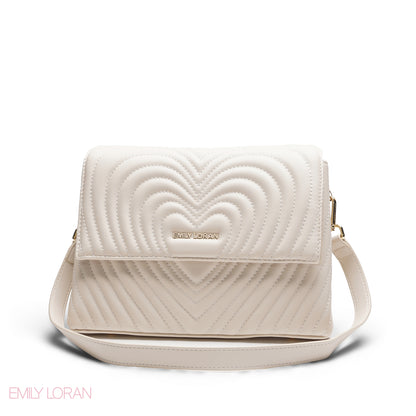 CREAM EMILY EMBOSSED LOGO TRAPEZE  BAG - MED