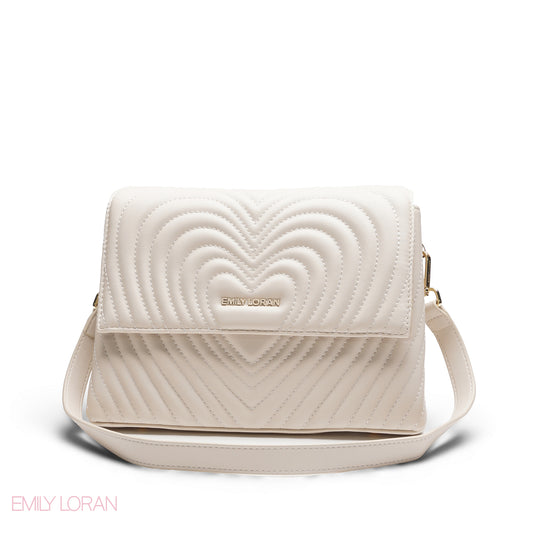 CREAM EMILY EMBOSSED LOGO TRAPEZE  BAG - MED