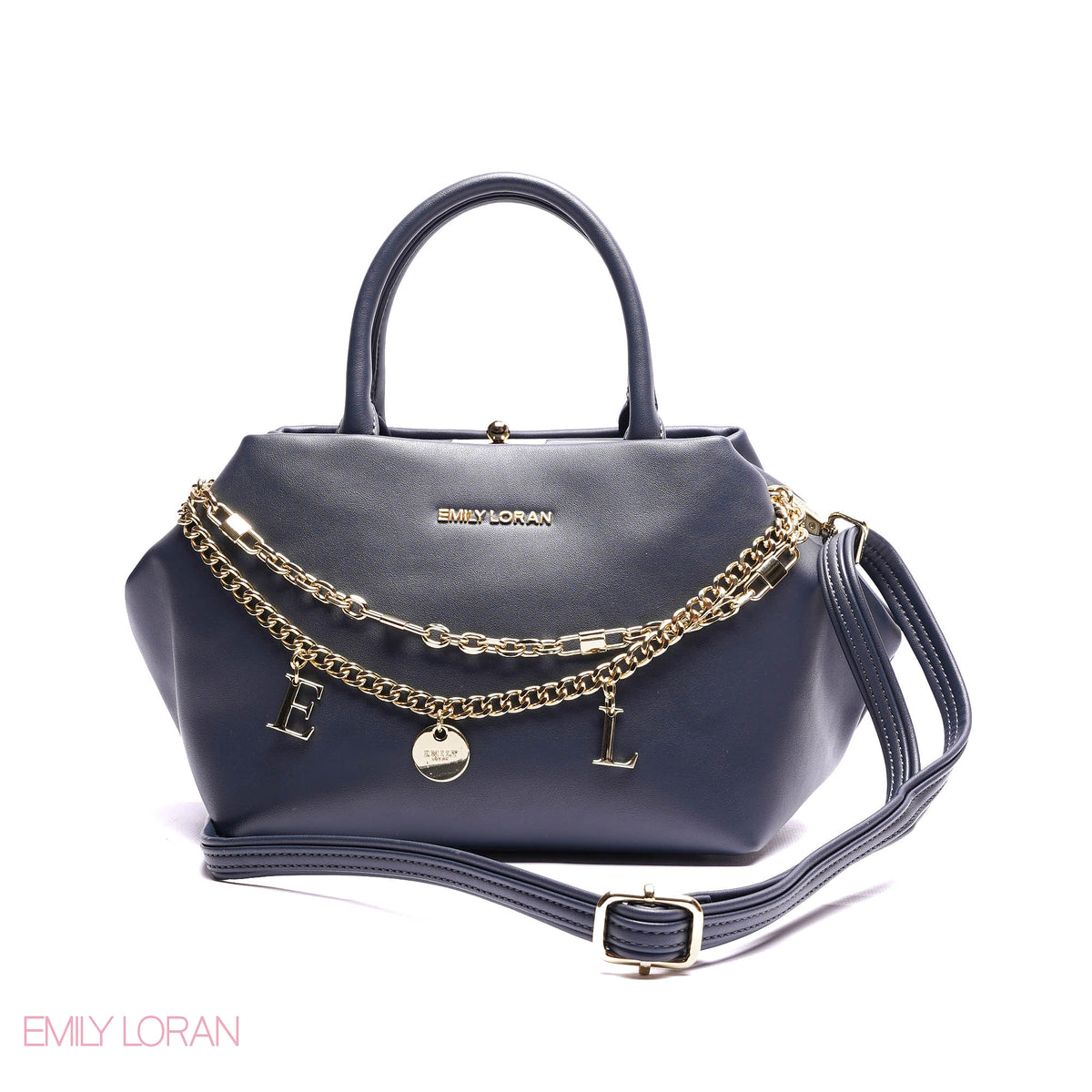 ELEGANT STRUCTURE SATCHEL WITH DETACHABLE STRAP AND GOLD CHARM - SMALL