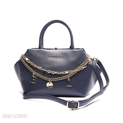 ELEGANT STRUCTURE SATCHEL WITH DETACHABLE STRAP AND GOLD CHARM - SMALL