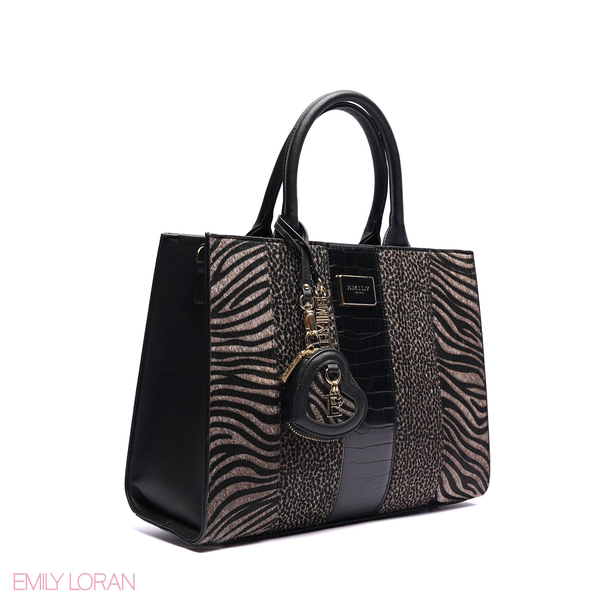 ELEGANT STRUCTURE TOTE BAG WITH DETACHABLE STRAP AND HEART CHARM - LARGE