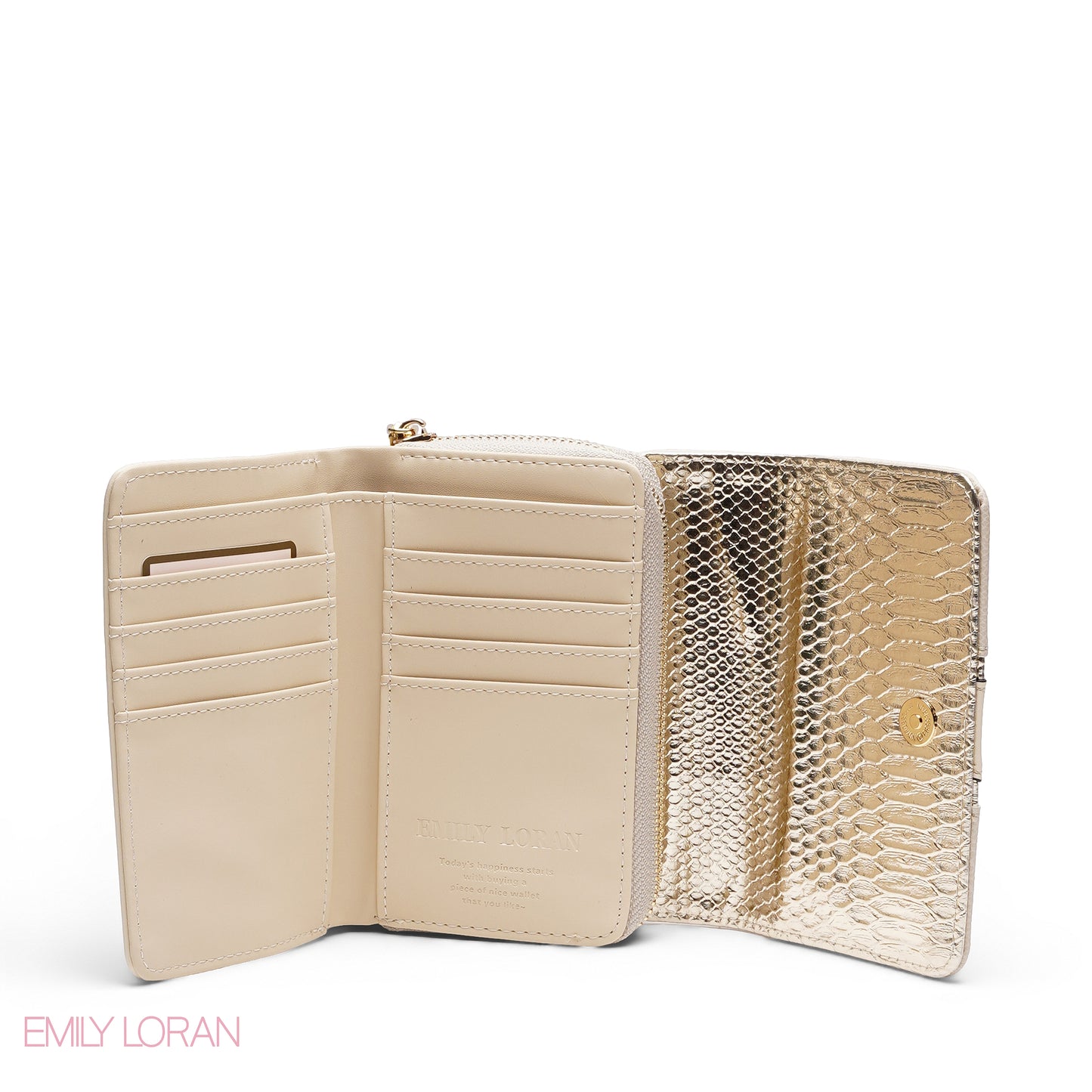 METALLIC TRIM ZIP-AROUND BI-FOLD WALLET