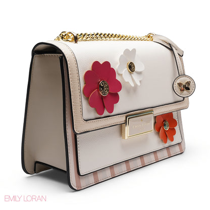 CHIC FLORAL EMBELLISHED CROSSBODY FLAP BAG