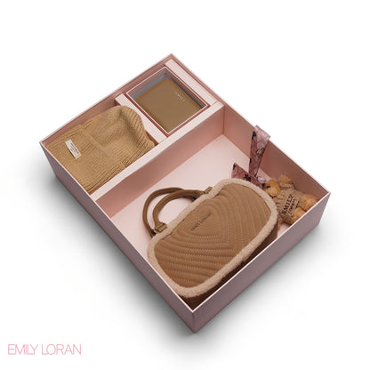 ELEGANT QUILTED HEART BAG SET WITH WALLET AND BEANIE
