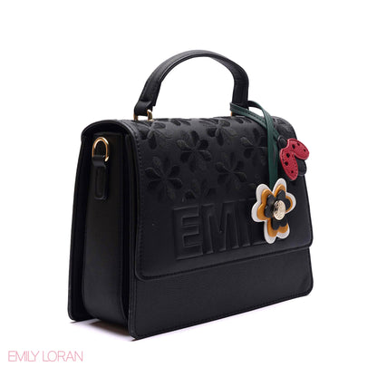 EMBOSSED FLORAL TOP-HANDLE SATCHEL BAG