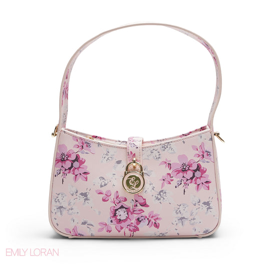 BEIGE ROSE FLORAL BAGUETTE BAG