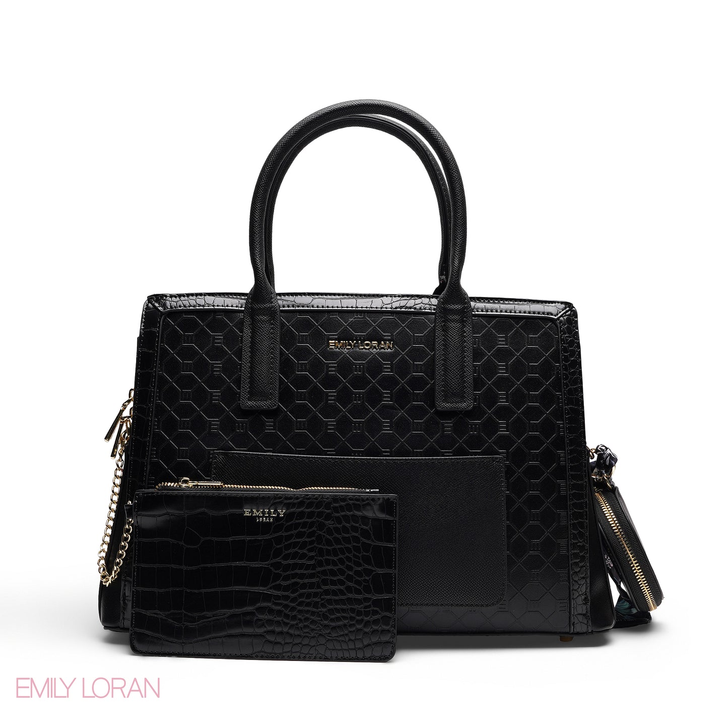ELEGANT EMBOSSED TOTE WITH POUCH AND SCARF BAG