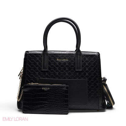 ELEGANT EMBOSSED TOTE WITH POUCH AND SCARF BAG