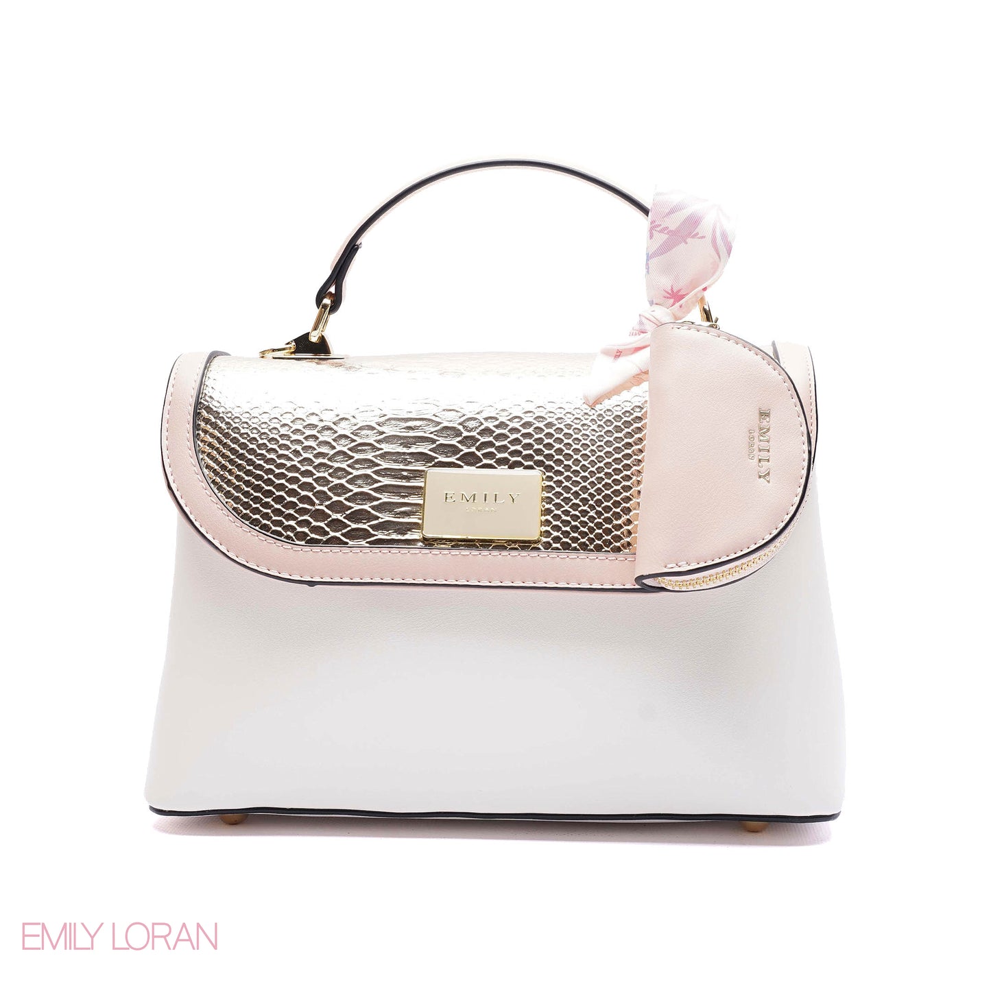 ELEGANT METALLIC SNAKESKIN TOP-HANDLE FLAP BAG
