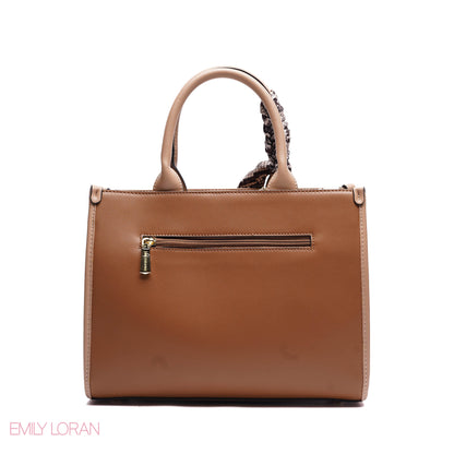 STRUCTURED TOTE BAG ADJUSTABLE SHOULDER STRAP WITH POUCH AND SCARF - MEDIUM
